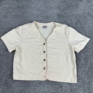 VINTAGE Alabama Cotton Company Shirt Womens L Beige Cropped Button Front 80s